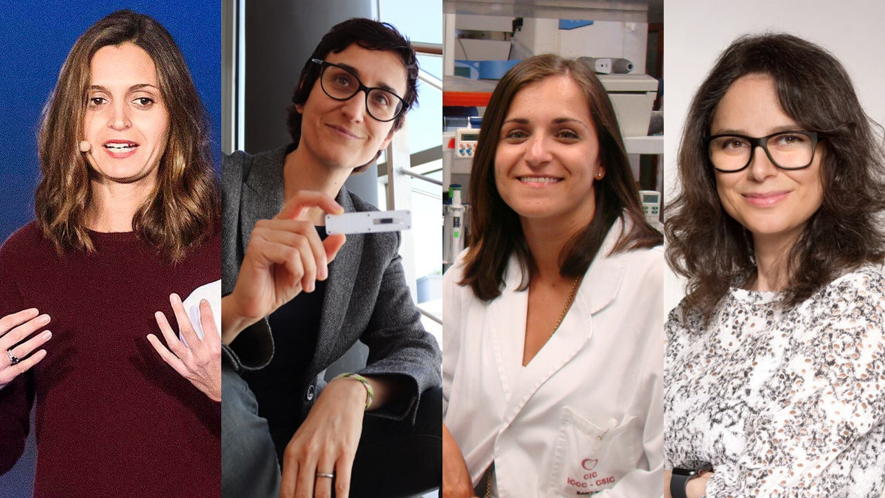 Arancha Martínez, de It Will Be; Neus Sabaté, de Fuelium; y Judit Cubedo, de GlyCardial Diagnostics; y Maria Fátima Lucas de de Zymvol Biomodeling