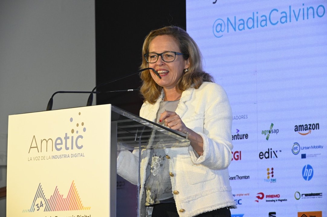 Nadia Calviño, vicepresidenta segunda y ministra de Asuntos Económicos y Transformación Digital, en la inauguración del 34º Encentro de AMETIC
