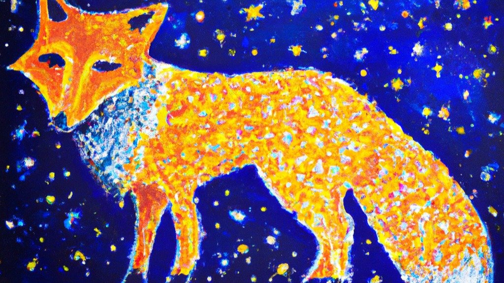 A painting of a fox in the style of Starry Night