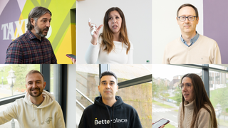 Javier Granero, socio director de TAXUS Medio Ambiente; Noemi Goilón, responsable de la Oficina Acelera Pyme Asturias del COIIAS; Omar Suárez, director general de Sunthalpy; Ángel Dominguez, fundador de El Camaleón de Rubik; Pablo López, fundador y CEO de Betterplace y Ana I. Menéndez, directora de Sostenibilidad e Innovación en Pavitek