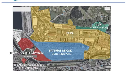 En azul, la superficie sobre la que se diseñará el nuevo ámbito industrial