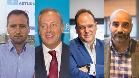 David González de Idonial, Javier Sesma de thyssenkrupp, Pablo Martín de Izertis, y Santos Tejón del Ayuntamiento de Gijón, participantes de la CometCon 2020