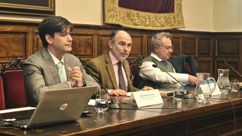 En la imagen (de izqda. a dcha.): el consejero de Ciencia, Industria y Empleo, Borja S&aacute;nchez; el rector de la Universidad de Oviedo, Ignacio Villaverde; y el director de la nueva c&aacute;tedra, Antonio L&oacute;pez Cerezo.